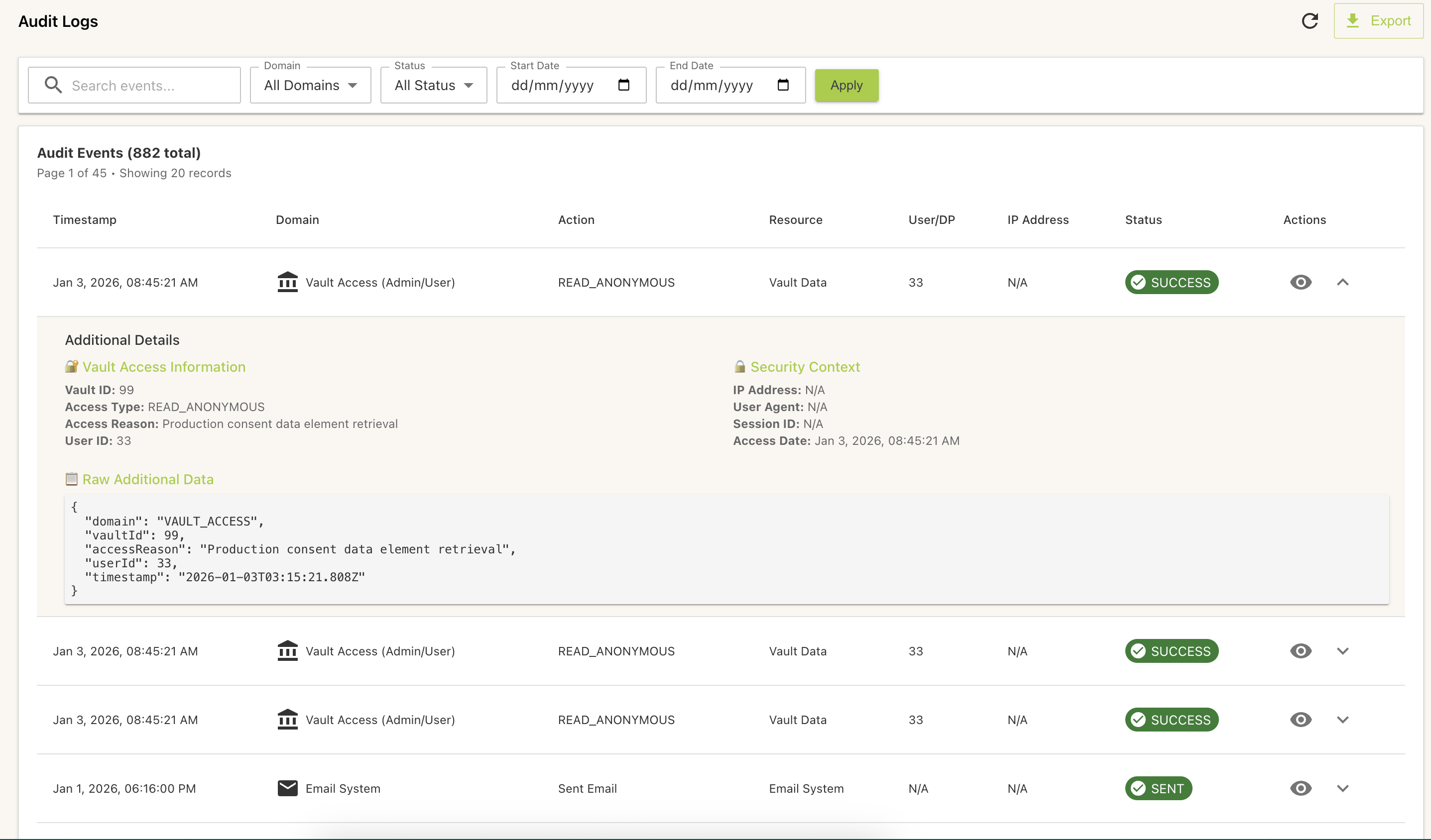 Filterable audit trails for governance